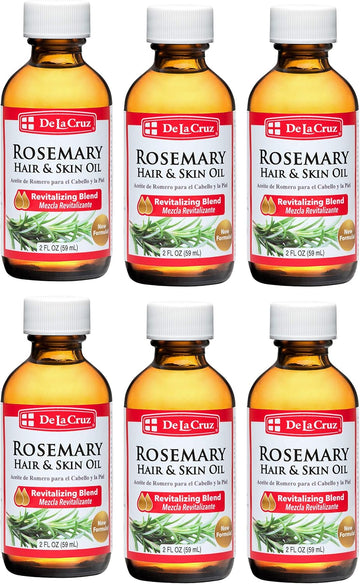 De La Cruz Rosemary Oil Blend Skin And Hair Moisturizer With Castor, Avocado And Olive Oil - Topical Use Only 2 Fl. Oz. (59 Ml) (6 Bottles)