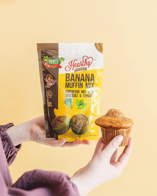 Hearthy Foods Banana Muffin Gluten-Free Mix - Contains Superfood Flours Spinach & Broccoli