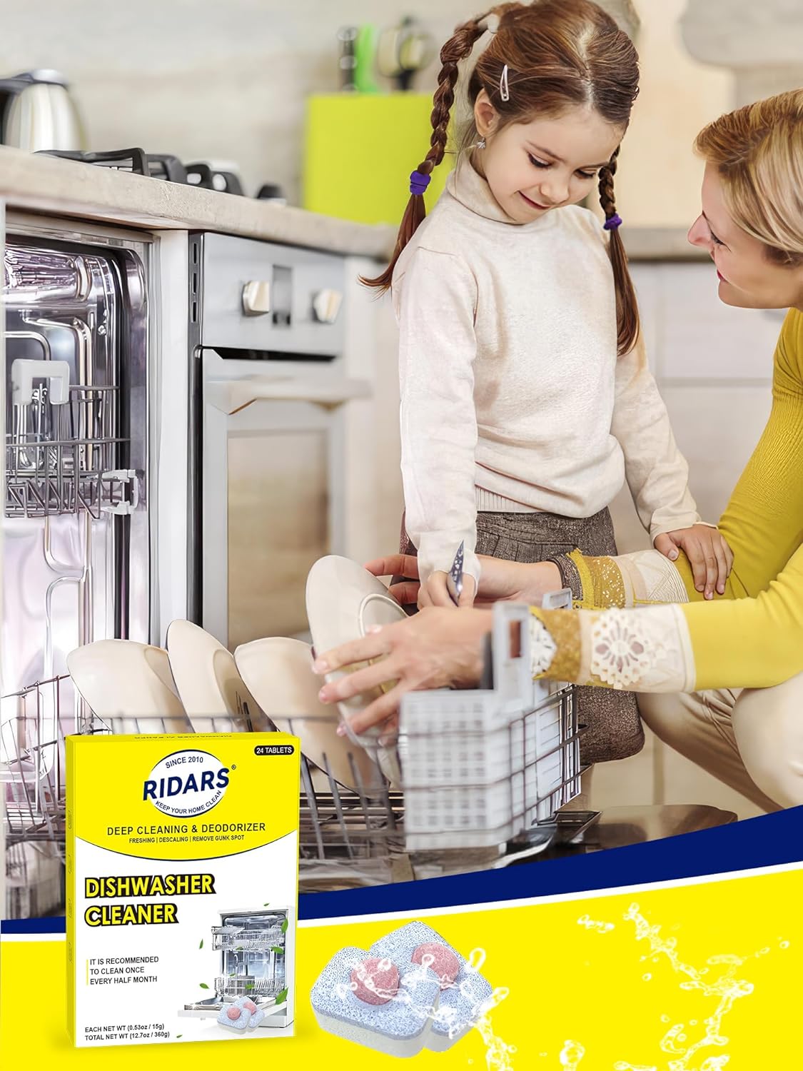 Ridars Dishwasher Cleaner - Dishwasher Cleaner and Deodorizer, Remove Limescale and Odor, 24 Tablets : Health & Household