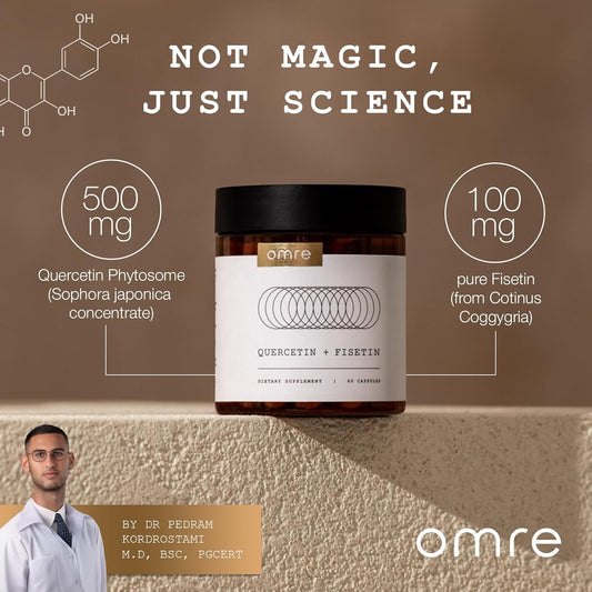 Omre Quercetin And Fisetin Supplements - Third-Party Tested Senolytic Supplements For Aging Support - 500Mg Quercetin Phytosome And 100Mg Fisetin - Highly Bioavailable Forms