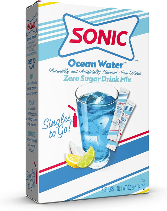 Sonic Singles To Go Powdered Drink Mix, Ocean Water, 6 Sticks Per Box, 3 Boxes Included (18 Sticks Total)