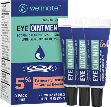 Welmate - Eye Ointment (3 Pack) - Sodium Chloride Hypertonicity Ophthalmic Ointment 5% - Temporary Relief Of Corneal Edema Eye Symptoms - Sterile - Eye Care & Personal Care Products - 1/8 Oz (3.5 G)