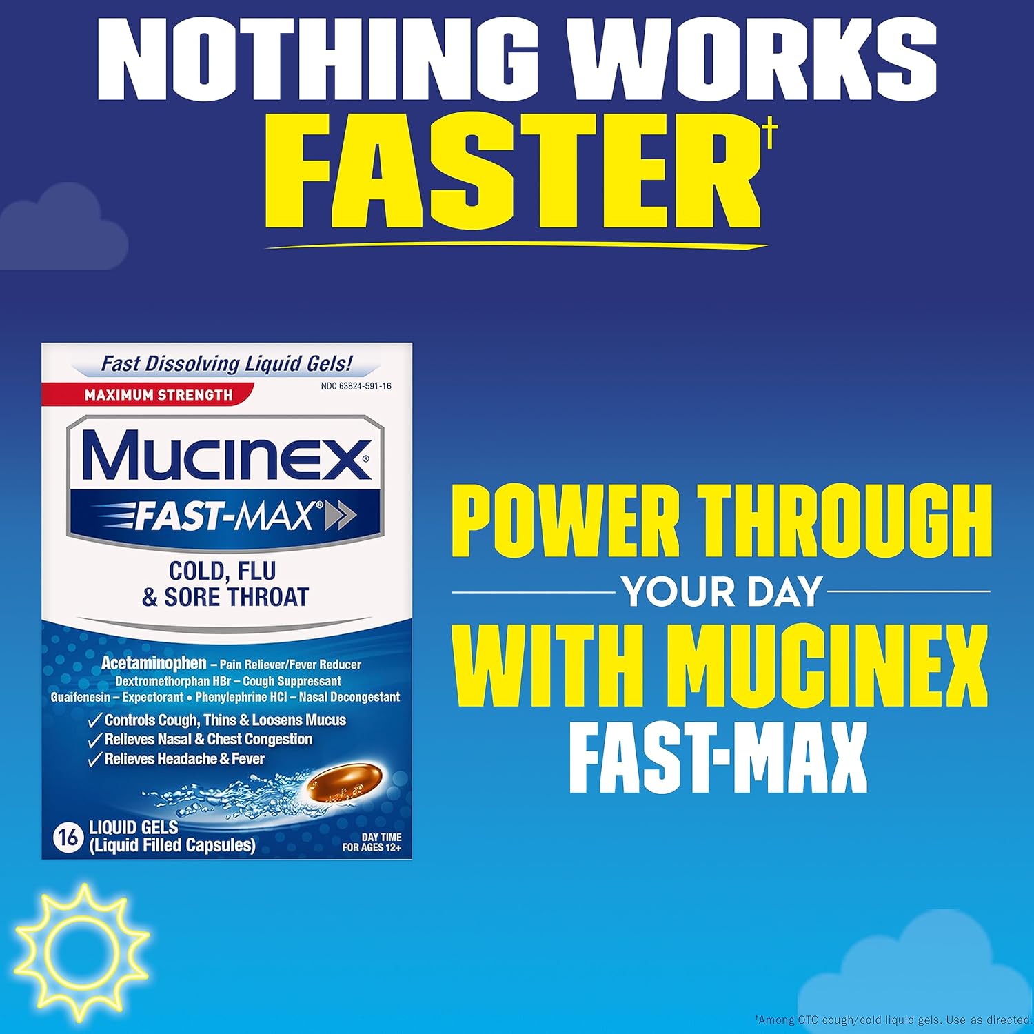 Maximum Strength Mucinex Fast-Max Cold, Flu, & Sore Throat Liquid Gels, 16ct, Controls Cough, Thins & Loosens Mucus, Relieves Nasal & Chest Congestion, Headache & Fever : Health & Household