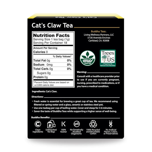 Buddha Teas Cat'S Claw Tea - Ou Kosher, 18 Bleach-Free Tea Bags