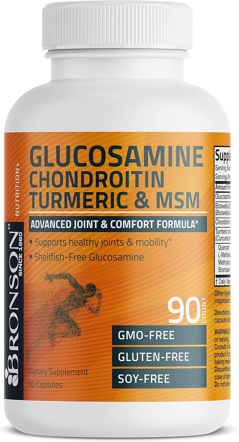 Bronson Glucosamine Chondroitin Turmeric & MSM Advanced Joint & Cartilage Formula, Supports Healthy Joints, Mobility & Cartilage - Non-GMO, 90 Capsules : Health & Household