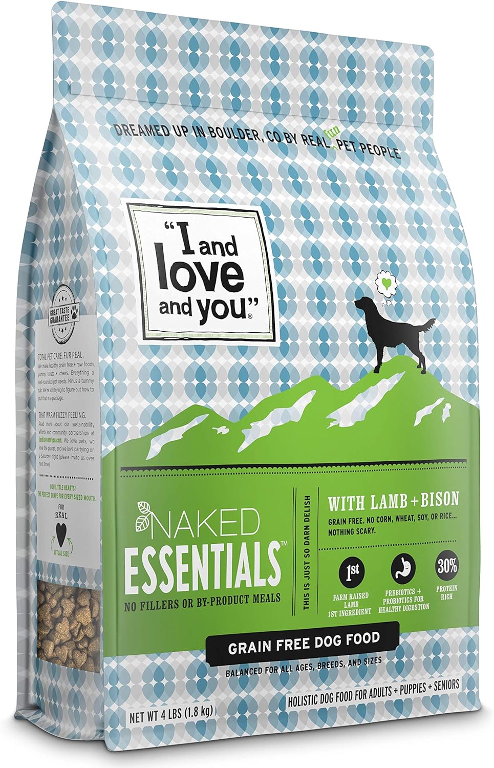 I and love and you Naked Essentials Dry Dog Food - Lamb + Bison - High Protein, Real Meat, No Fillers, Prebiotics + Probiotics, 4lb Bag