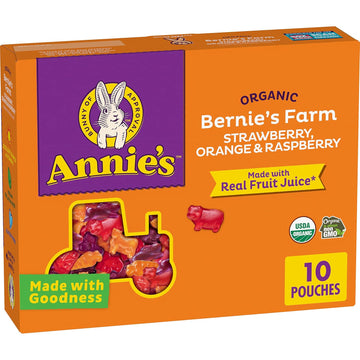 Annie'S Organic Bernie'S Farm Fruit Flavored Snacks, Gluten Free, 10 Pouches, 7 Oz