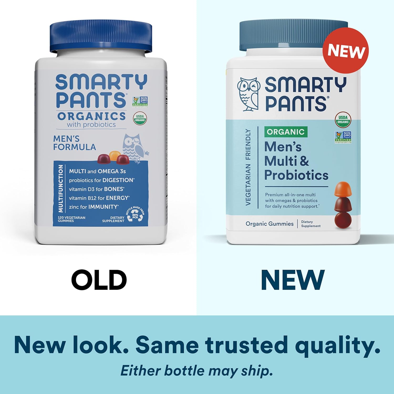 SmartyPants Organic Mens Multivitamins, Daily Gummy Vitamins: Probiotics, Vitamins C, D3, B12, Zinc & Omega 3 for Immune Support, Digestive Health, Energy, & Bone Health, 120 Gummies, 30 Day Supply