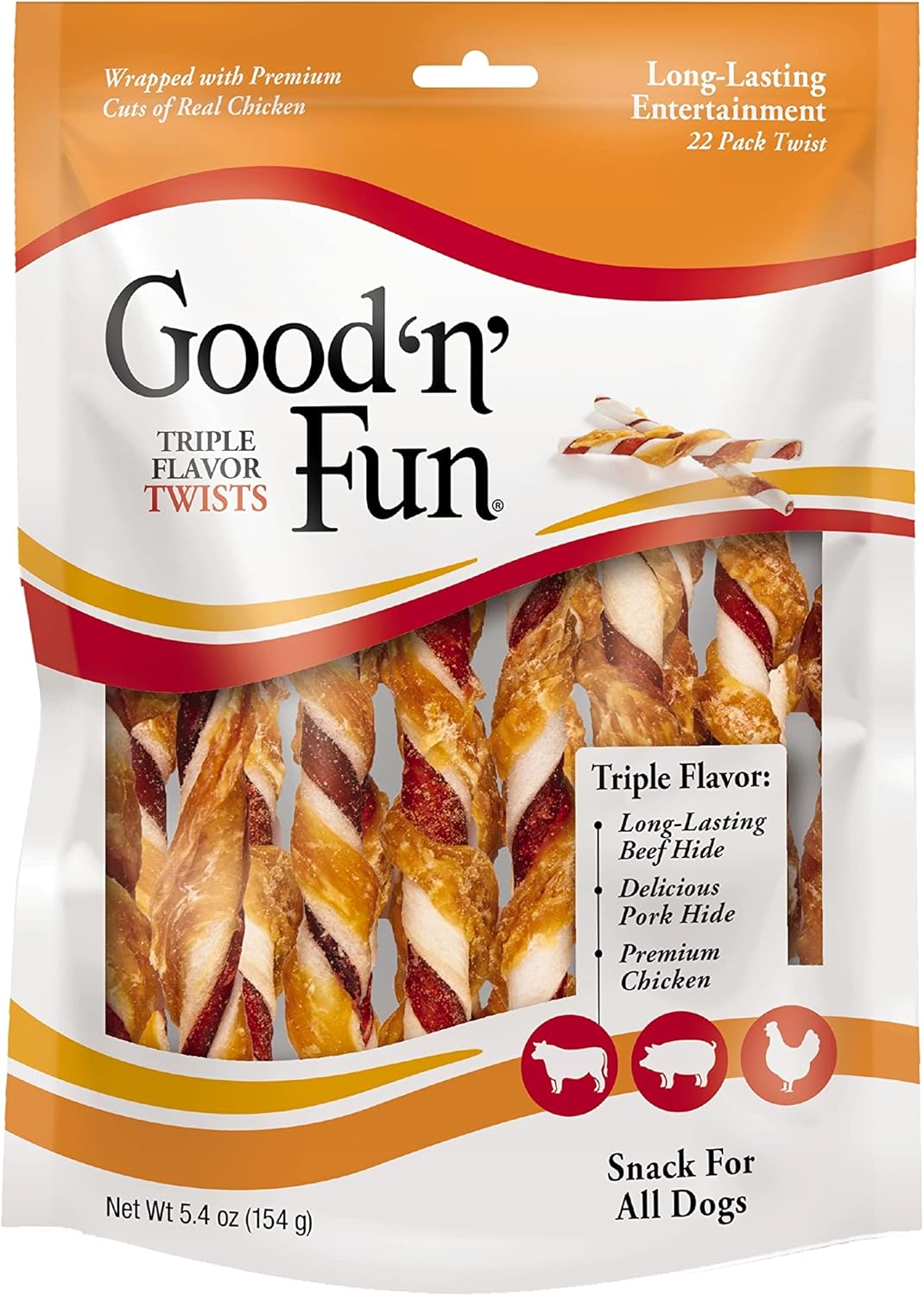 Good 'N' Fun Triple Flavor Twist Chews For Dogs, 22-Count