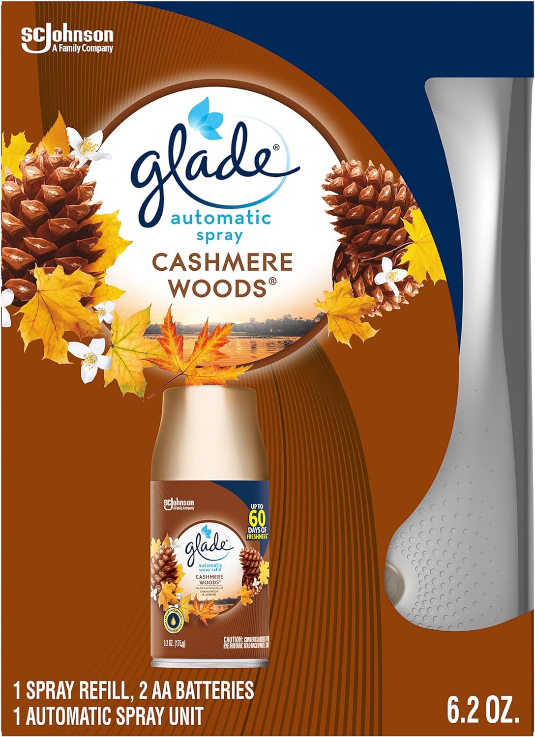 Glade Automatic Spray Refill and Holder Kit, Air Freshener for Home and Bathroom, Cashmere Woods, 6.2 Oz