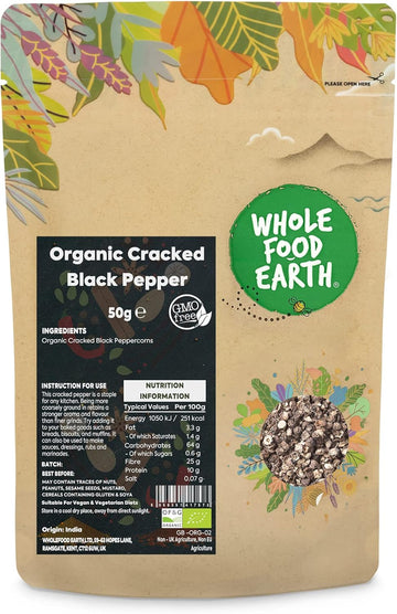 Wholefood Earth Organic Cracked Black Pepper 50 G | Gmo Free | Certified Organic