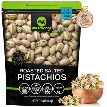 Nut Cravings - Freshly Roasted & Salted California Pistachios (16Oz - 1 Lb) Packed Fresh In Resealable Bag - Nut Snack - Healthy Protein Food, All Natural, Keto Friendly, Vegan, Kosher
