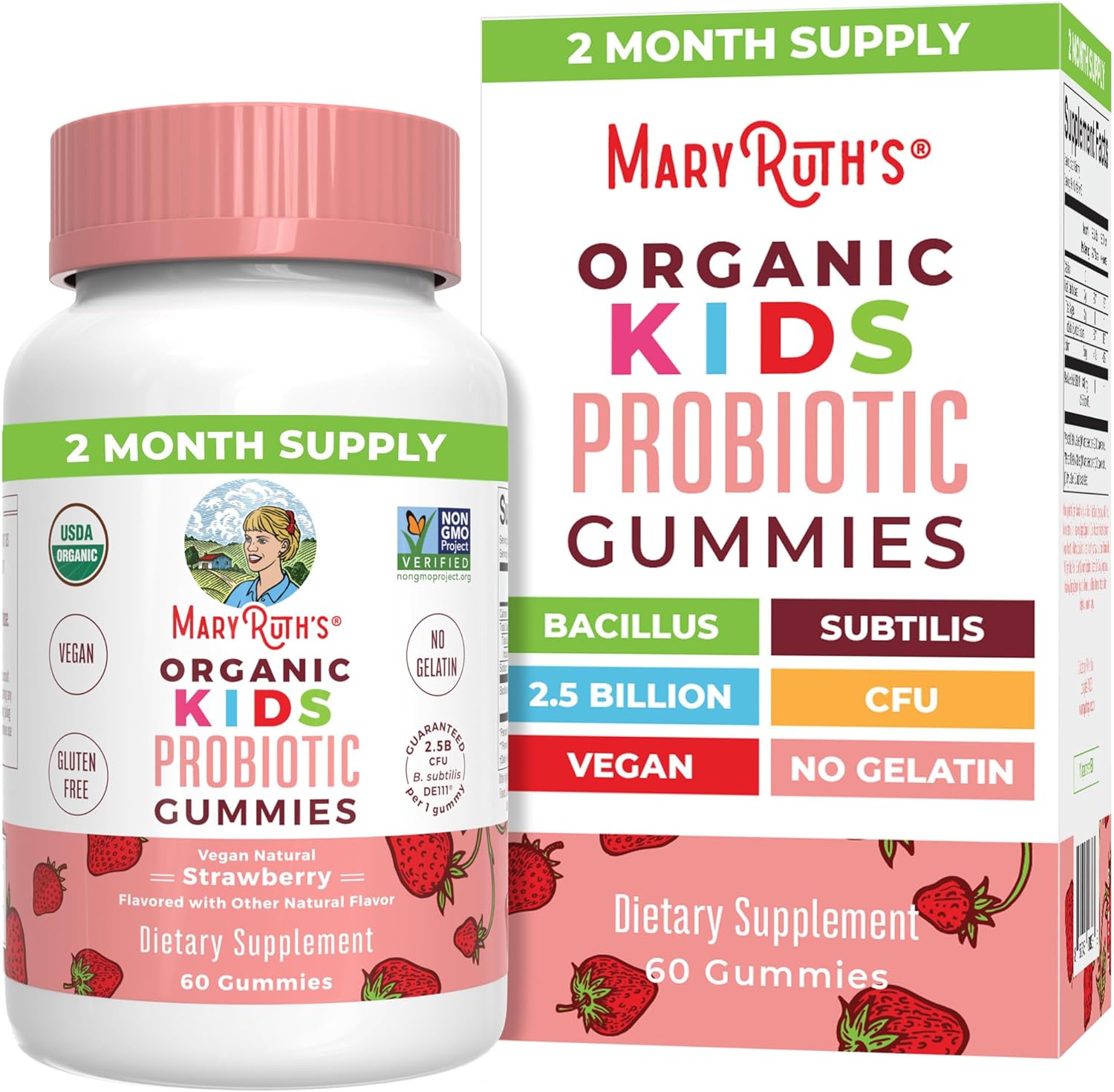 Maryruth Organics Kids Probiotics For Digestive Health, Usda Organic Probiotic Gummies, 2 Month Supply, For Kids, Immune Support, Gut Health Supplement, Vegan, Non-Gmo, Gluten Free, 60 Count