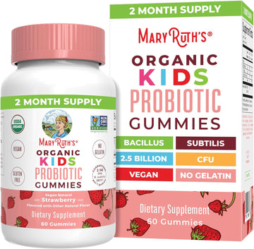 Maryruth Organics Kids Probiotics For Digestive Health, Usda Organic Probiotic Gummies, 2 Month Supply, For Kids, Immune Support, Gut Health Supplement, Vegan, Non-Gmo, Gluten Free, 60 Count
