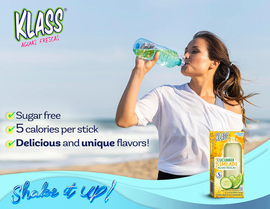 Drink Mix Cucumber Limeade | Klass Aguas Frescas | Sugar Free Drink! (Pack Of 4, 10 Count Powder Stick In A Pack) Shake It Up! The New Way To Drink Aguas Frescas