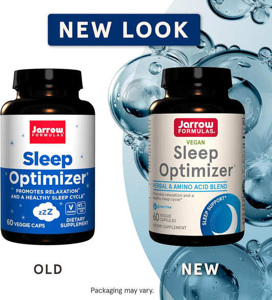 Jarrow Formulas Sleep Optimizer - 60 Veggie Caps - Promotes Healthy Sleep Cycle & Relaxation - Includes PharmaGABA, Hops ower, Valerian, Melatonin & L-tryptophan - 30 Servings, 60 Count (Pack of 1)