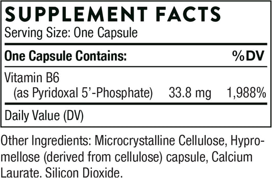 Thorne Pyridoxal 5'-Phosphate - Bioactive Vitamin B6 (Pyridoxine) Supplement For Energy Production And Neurotransmitter Synthesis - 180 Capsules