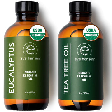 Eve Hansen Organic Tea Tree Oil & Eucalyptus Essential Oil Set | Usda Certified Eucalyptus Oil & Melaleuca Alternifolia Tea Tree Essential Oil For Skin, Aromatherapy Or Sauna Essential Oil (2X 4 Oz.)