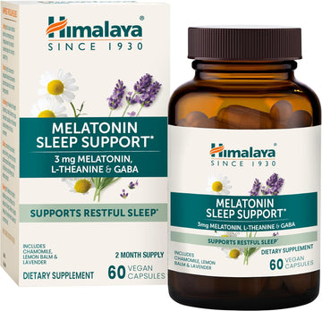 Himalaya Melatonin Sleep Support With Gaba, L-Theanine And Melatonin 3Mg For Sleep Support And Occasional Sleeplessness, 60 Capsules, 2 Month Supply