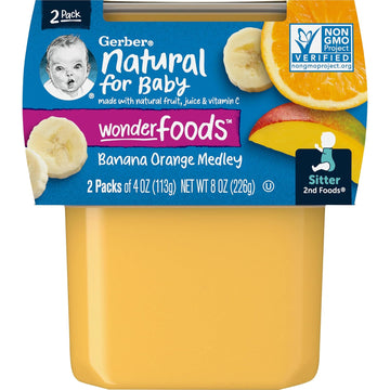 Gerber 2Nd Foods Fruits Banana & Orange Medley Pureed Baby Food, 4 Ounce Tubs, 2 Count (Pack Of 8)