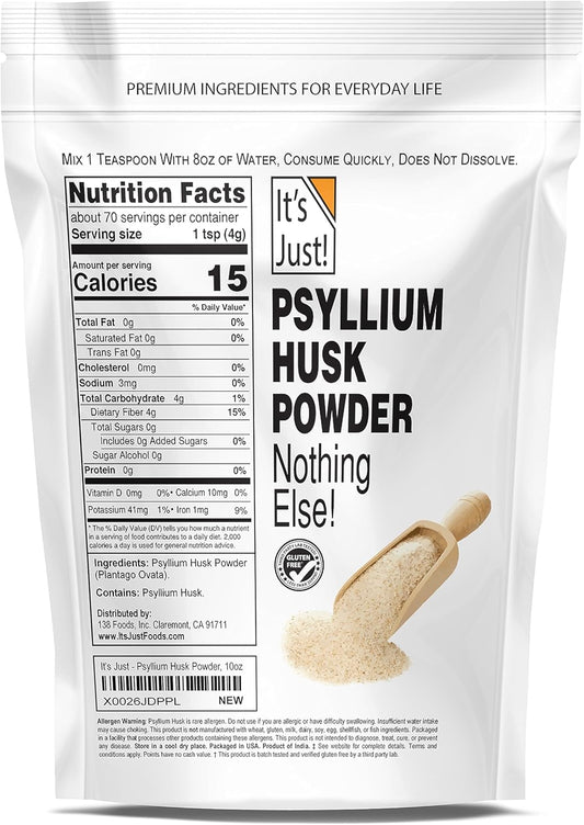 It'S Just! - Psyllium Husk Powder, Easy Mixing Dietary Fiber, Cleanse Your Digestive System, Finely Ground Powder, Ideal For Keto Baking, Non-Gmo (Unflavored, 10Oz (Pack Of 1))