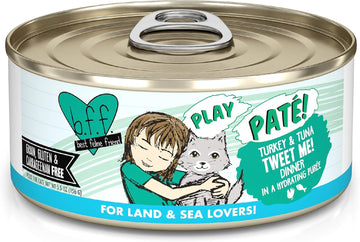 Weruva B.F.F. Play - Best Feline Friend Paté Lovers, Aw Yeah!, Turkey & Tuna Tweet Me! With Turkey & Tuna, 5.5Oz Can (Pack Of 8)