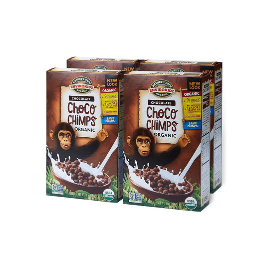 Choco Chimps Organic Chocolate Cereal, 10 Ounce (Pack of 4), Gluten Free, Non-GMO, Fair Trade, EnviroKidz by Nature's Path
