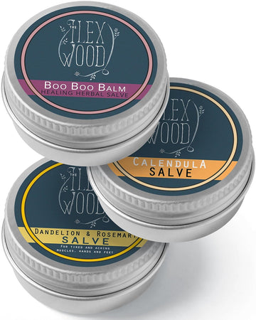 The Ilex Wood - Herbal Salve Gift Set - 100% Natural Handmade, Cruelty & Plastic Free. Skin Irritation, Scrapes, Bites, Stings Soothes Rashes, Itching, Dry Skin, Eczema, Chapped Hands. 3 X 100Ml