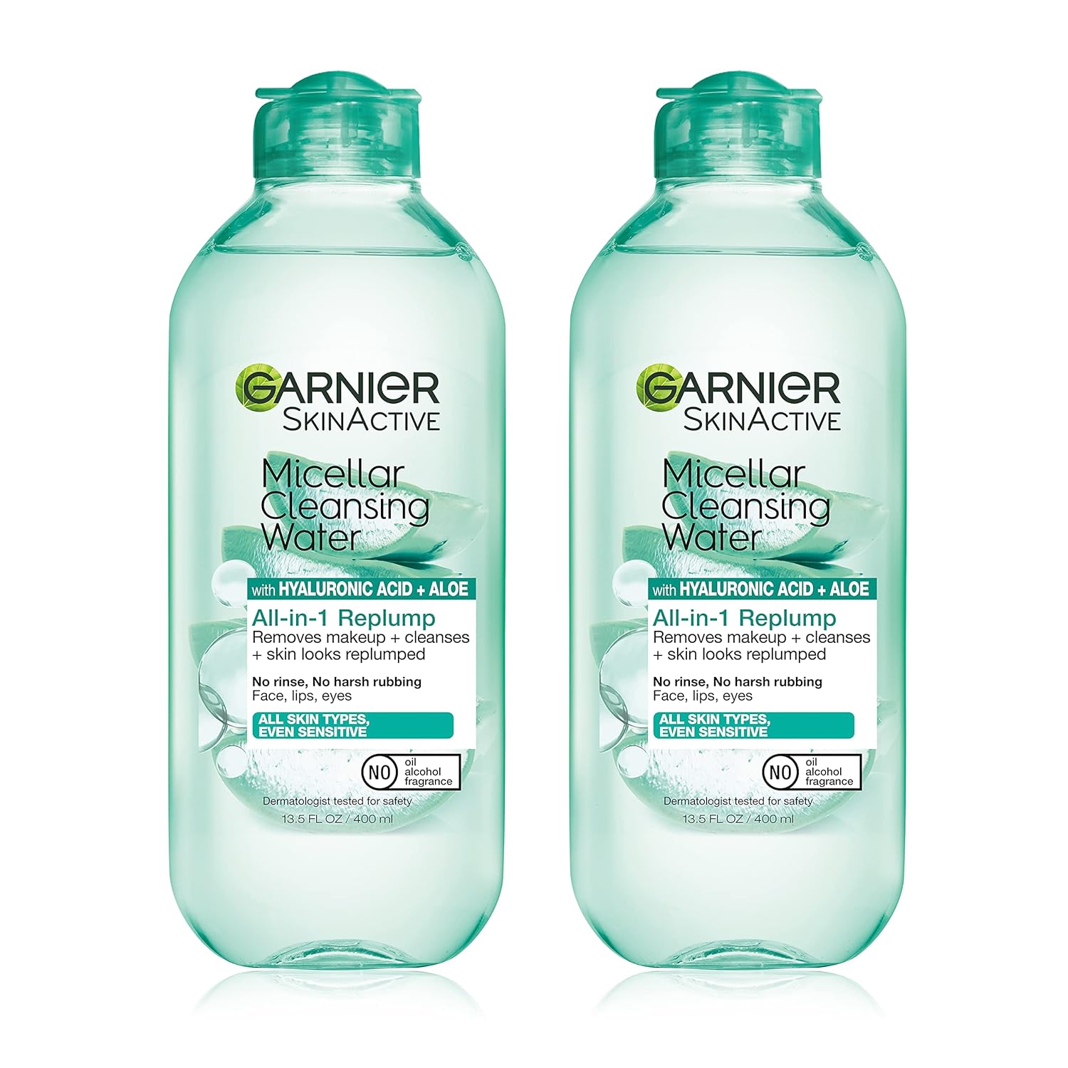 Garnier Micellar Water with Hyaluronic Acid, Facial Cleanser & Makeup Remover, 13.5 Fl Oz (400mL), 2 Count (Packaging May Vary)