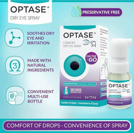 Optase Comfort Dry Eye Spray - Eye Spray For Dry Eyes - Preservative Free Artificial Tears Eye Drops Alternative - Dry Eye Drops In A Convenient Spray - Multi-Use Bottle, Contact Lens Safe - .58 Fl Oz