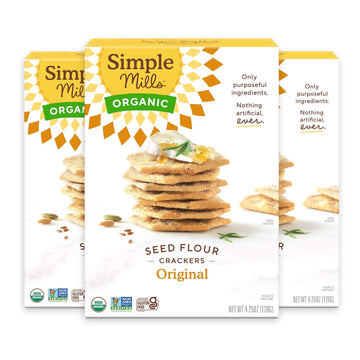 Simple Mills Organic Seed Crackers, Original - Gluten Free, Vegan, Healthy Snacks, Paleo Friendly, 4.25 Ounce (Pack Of 3)