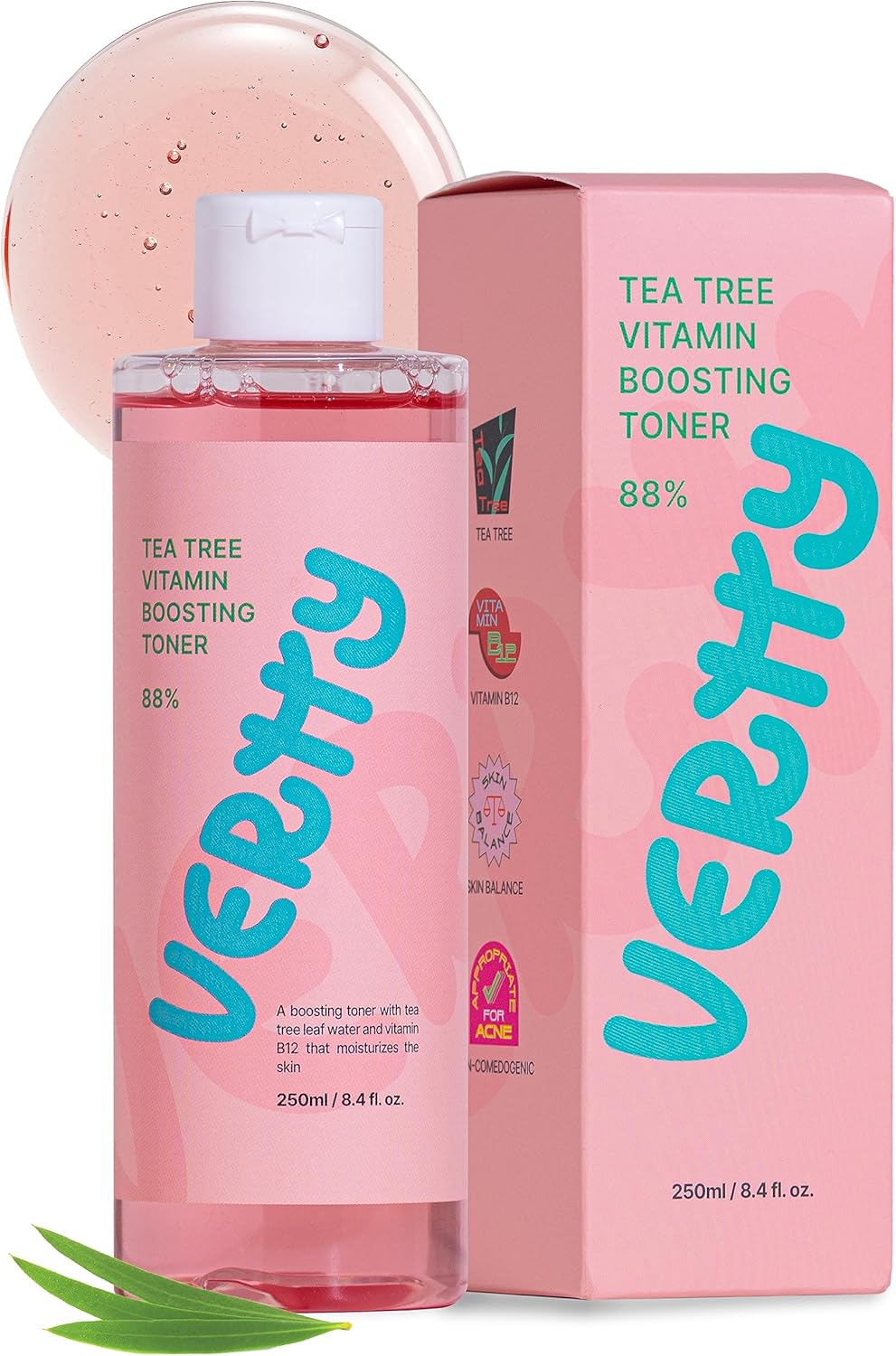 Vertty Tea Tree Vitamin Boosting Coral Toner | Hydrating, Brightening, Moisturizing, Redness Relief Facial Toner | Vitamin B12 Toner | Long-Lasting Hydration | Non-Comedogenic (8.4Fl Oz)