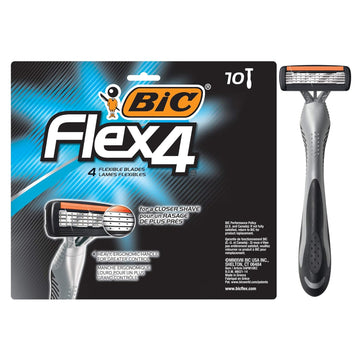 BIC Flex 4 Titanium Sensitive Disposable Razors For Men, For a Smooth, Ultra-Close and Comfortable Shave, 10 Piece DIsposable Razor Set with 4 Blades