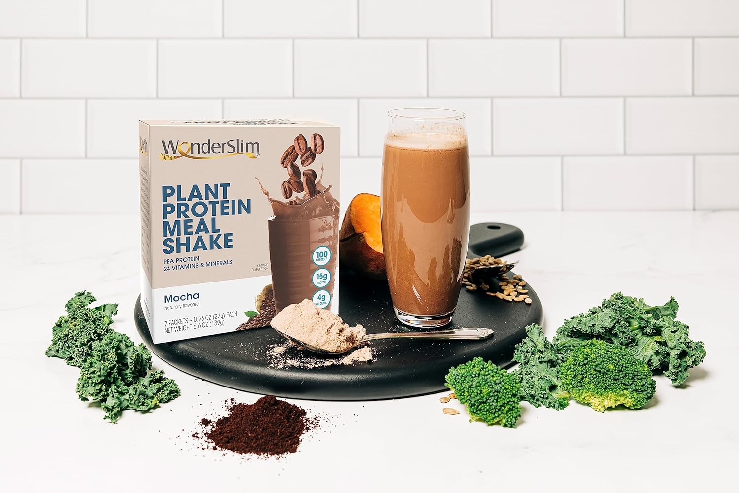 WonderSlim Plant Based Meal Replacement Shake, Mocha, 15g Protein, Keto Friendly & Low Carb, Low Sugar, Gluten, Soy, & Dairy Free (7ct) : Grocery & Gourmet Food