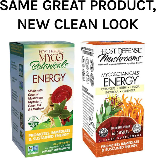 Host Defense, MycoBotanicals Energy Capsules, Promotes Immediate and Sustained Energy, Mushroom Supplement, 60 Capsules, Unavored