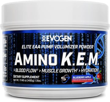 Evogen Amino K.E.M. - Eaa & Bcaa Powder Pump Volumizer | Bcaas Amino Acids Supplement For Blood Flow, Muscle Growth, & Hydration | Blueberry Apple | 30 Servings