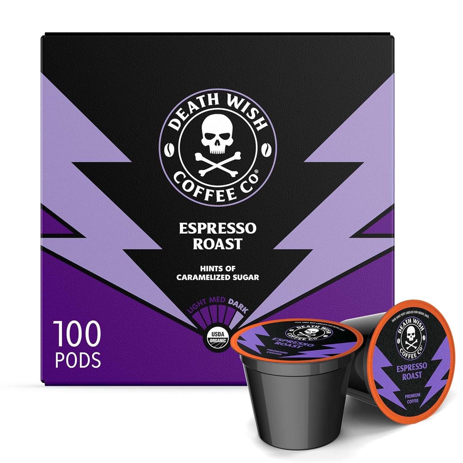 Death Wish Coffee - Single Serve Pods - Dark Roast Coffee Pods - Made With Usda Certified Organic - Extra Kick Of Caffeine (Espresso Roast, 100 Count)