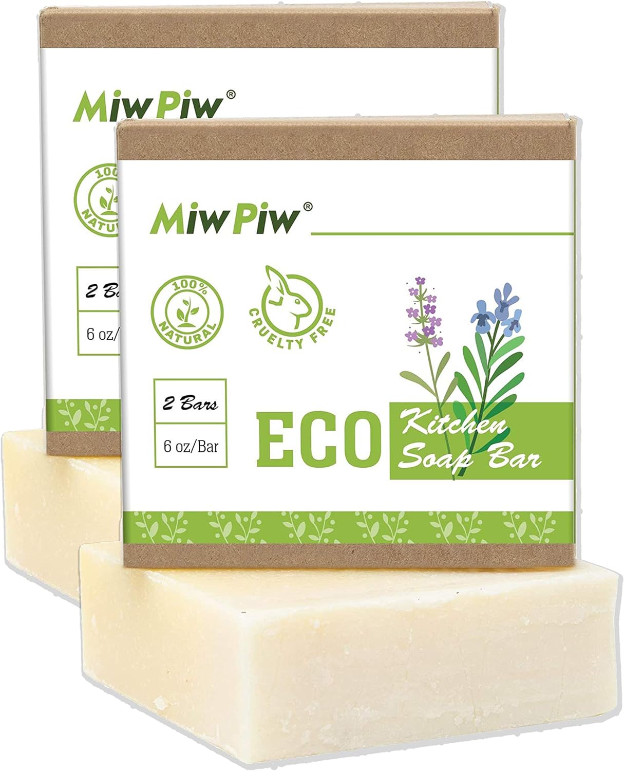 Vegan Dish Soap Bar Pack 2- Large 6 Ounce - Lather Clean Safe Ingredients- Plastic Free Palm Oil Free - Zero Waste Eco Friendly Kitchen Dishwashing Solid Soap