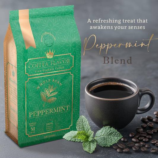 Coffea Flavor Peppermint Coffee – Organic, 100% Arabica, Whole Bean, Medium Roast, Usda Organic & Fair Trade, Freshly Roasted, Mint Flavored – 16 Oz Bag