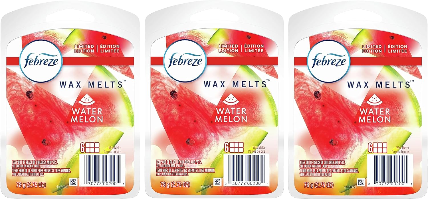 Febreze Wax Melts Air Freshener, Limited Edition, Watermelon Scent - 6 Wax Cubes Per Package (Pack of 3)