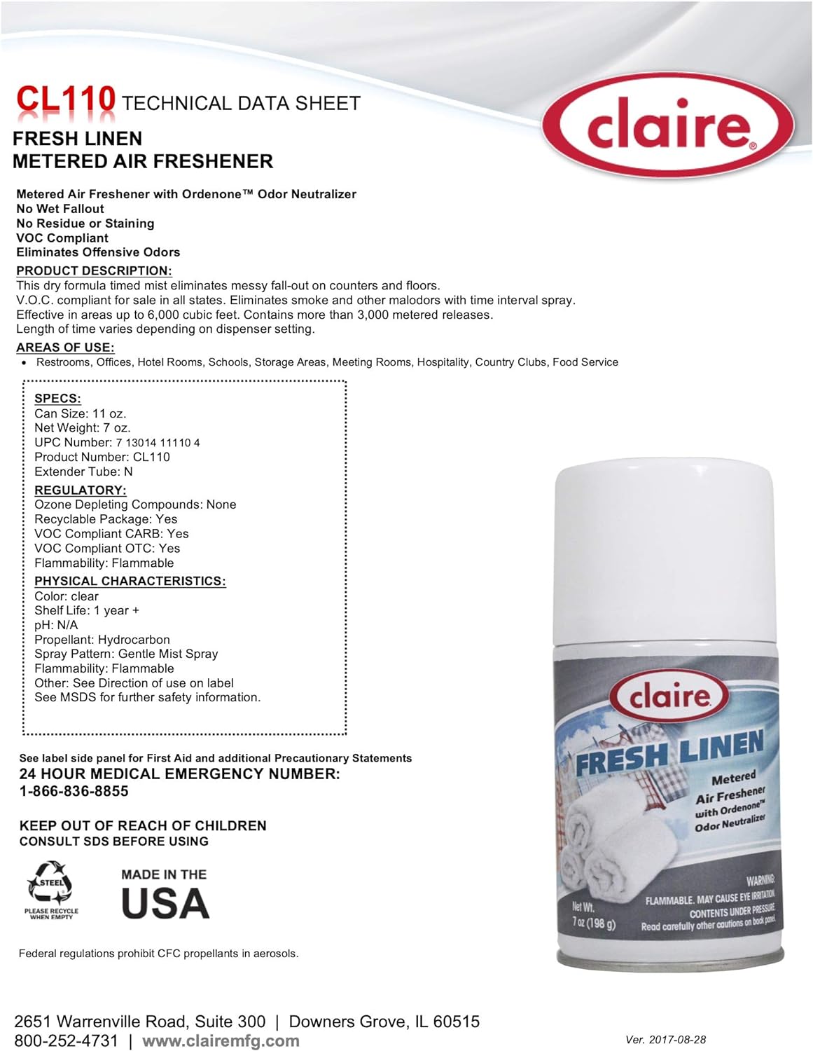 Claire CL110-12pk Fresh Linen Metered Air Freshener; 7 Oz. Net Wt., 12 Count : Health & Household