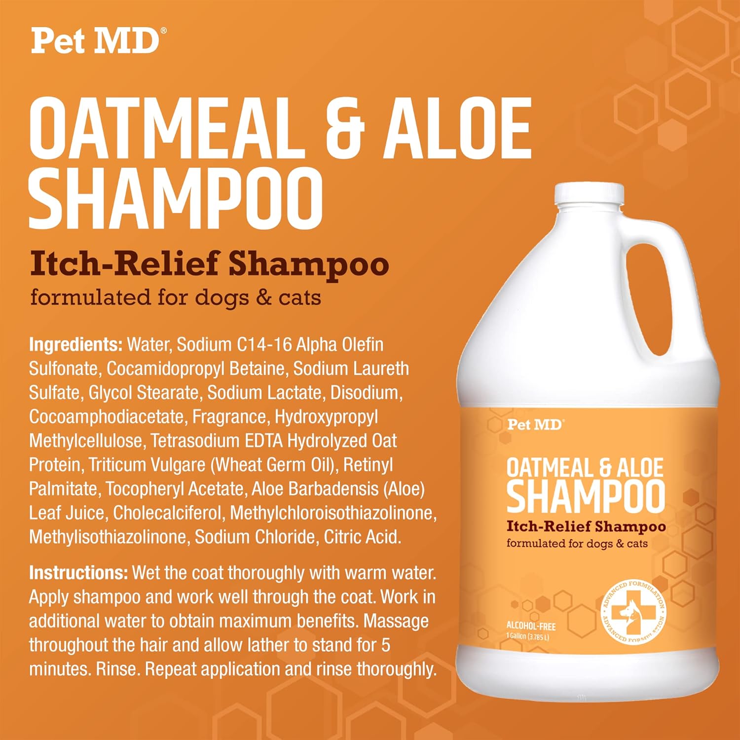 Pet MD Oatmeal & Aloe Shampoo for Dogs and Cats - Nourishing Anti Itch for Sensitive Dry Skin & Flaking - Professional Grooming & Moisturizing Dog Shampoo Gallon