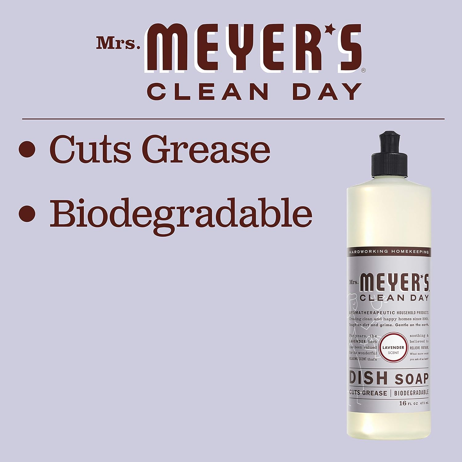 MRS. MEYER'S CLEAN DAY Liquid Dish Soap, Biodegradable Formula, Lavender, 16 fl. oz - Pack of 3 : Health & Household