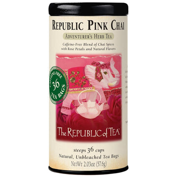 The Republic Of Tea — Republic Pink Chai Herbal Tea Tin, 36 Tea Bags, Naturally Caffeine Free