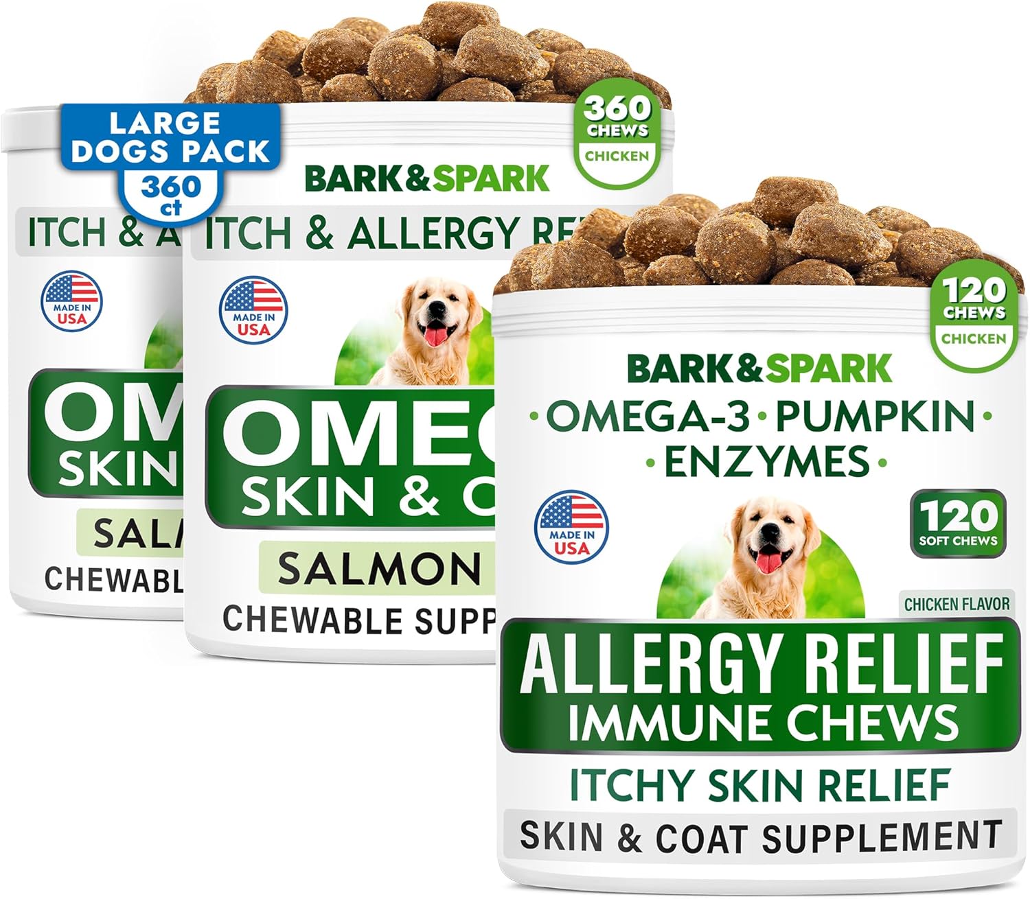 Allergy Relief + Omega 3 Dog Treats Bundle - Anti-Itch Skin + Hot Spots Treatment - Fish Oil + Epa & Dha Fatty Acids - Skin & Hot Spots + Joint Health - Made In Usa - 480 Soft Chews