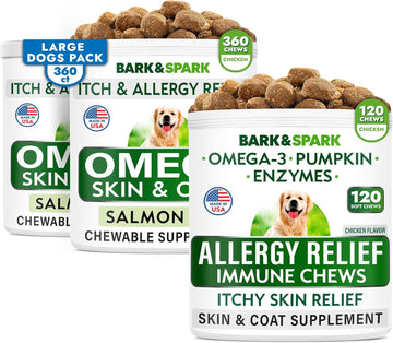 Allergy Relief + Omega 3 Dog Treats Bundle - Anti-Itch Skin + Hot Spots Treatment - Fish Oil + Epa & Dha Fatty Acids - Skin & Hot Spots + Joint Health - Made In Usa - 480 Soft Chews