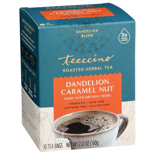 Teeccino Dandelion Tea Variety Pack – Dark Roast, Caramel Nut, Mocha Mint, Turmeric, Red Chai, Coconut – Caffeine Free, Gluten Free & Prebiotic Herbal Tea With Roasted Dandelion, 10 Tea Bags (6-Pack)