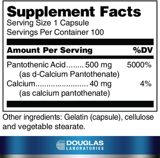 Douglas Laboratories Pantothenic Acid 500 Mg | Vitamin B5 To Support Cellular Energy Production And Metabolism* | 100 Capsules