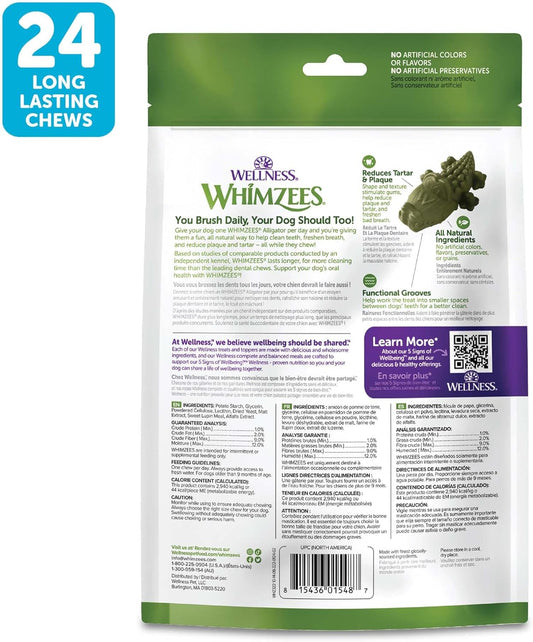 Whimzees By Wellness Alligator Natural Dental Chews For Dogs, Long Lasting Treats, Grain-Free, Freshens Breath, Small Breed, 24 Count