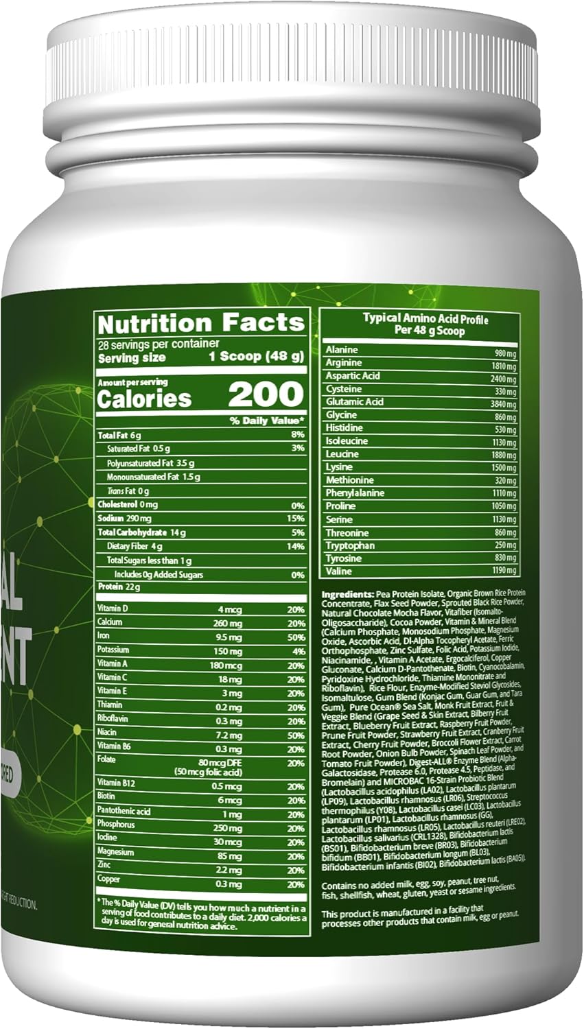 Mrm Nutrition Veggie Meal Replacement Protein | Chocolate Mocha Flavored | 22G Complete Plant Based Protein | Meal On-The-Go | Mediate Hunger | Balanced Macronutrient Formula | 28 Servings